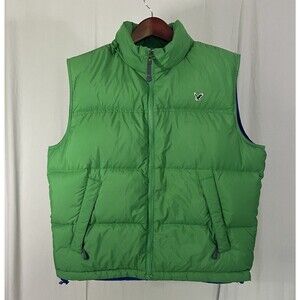 American Eagle Y2K Style Mens Vest M Green Quilted Full Zip Outdoor Down Hooded